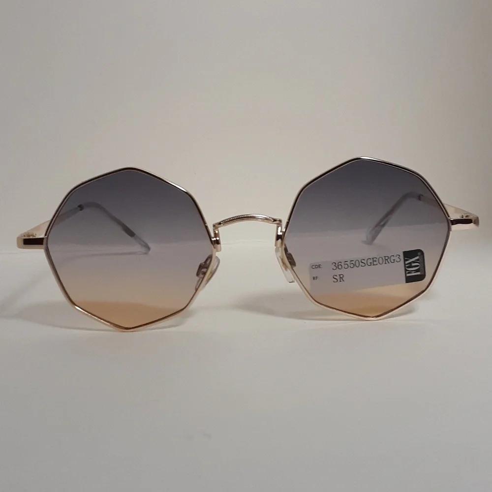 FGX Foster Grant Women Sunglasses Hexagon Shape Ombre Tint Gold Frame NWT